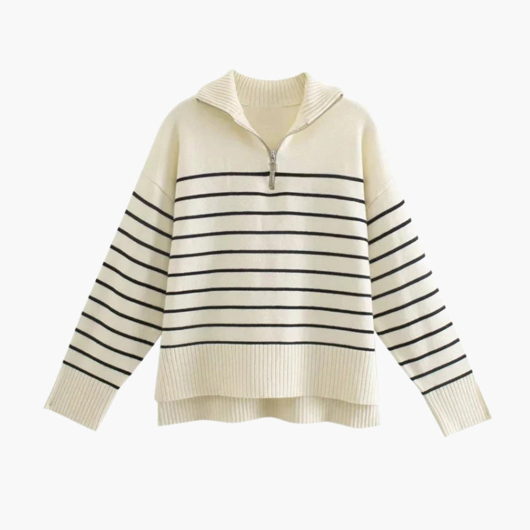 Ashborne | Women's Striped Half-Zip Sweater | Classic Knit