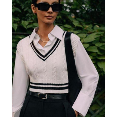 Ashborne | Women's V-Neck Sweater Vest | Preppy Knit