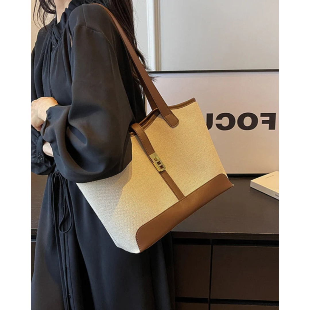 Ashborne | Women's Canvas Leather Tote Bag | Classic Structured