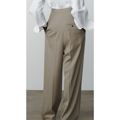 Ashborne | Women's High-Waist Pleated Trousers | Taupe Wide-Leg