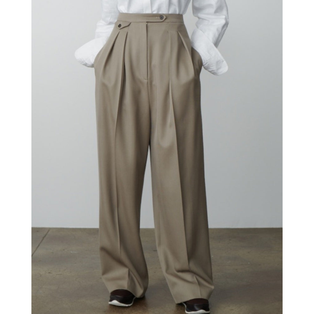 Ashborne | Women's High-Waist Pleated Trousers | Taupe Wide-Leg