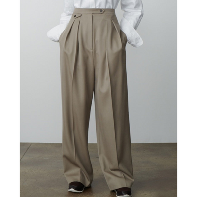 Ashborne | Women's High-Waist Pleated Trousers | Taupe Wide-Leg