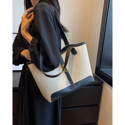Ashborne | Women's Canvas Leather Tote Bag | Classic Structured