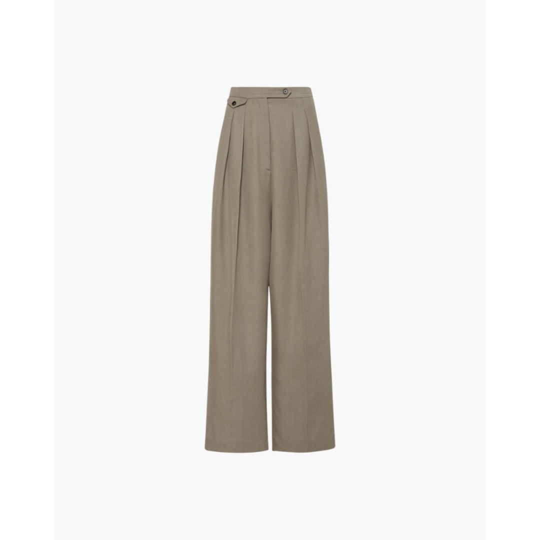 Ashborne | Women's High-Waist Pleated Trousers | Taupe Wide-Leg